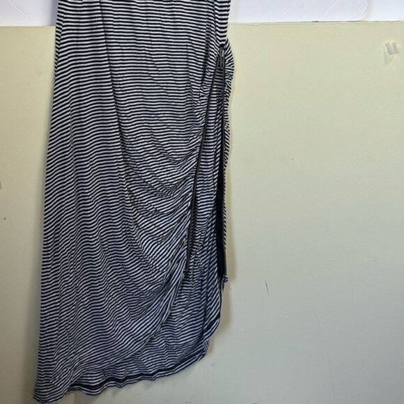 Jacob Vintage Side Zip Slit Ruched Dress Stripe Sheath Drapey Lightweight Crew L - Picture 4 of 15